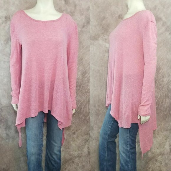 We The Free Free People M Asymmetrical Thermal Shirt Top Pale Red Scoopneck Boho - Picture 2 of 7